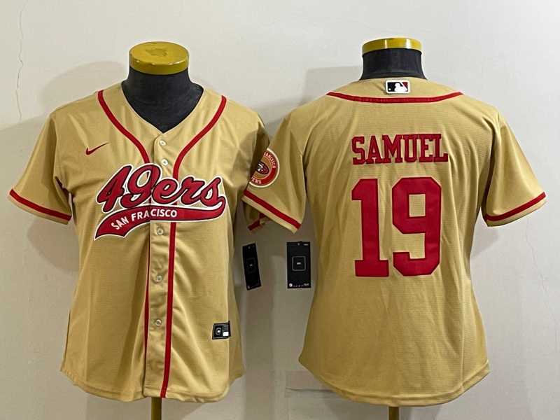 Women%27s San Francisco 49ers #19 Deebo Samuel Gold With Patch Cool Base Stitched Baseball Jersey